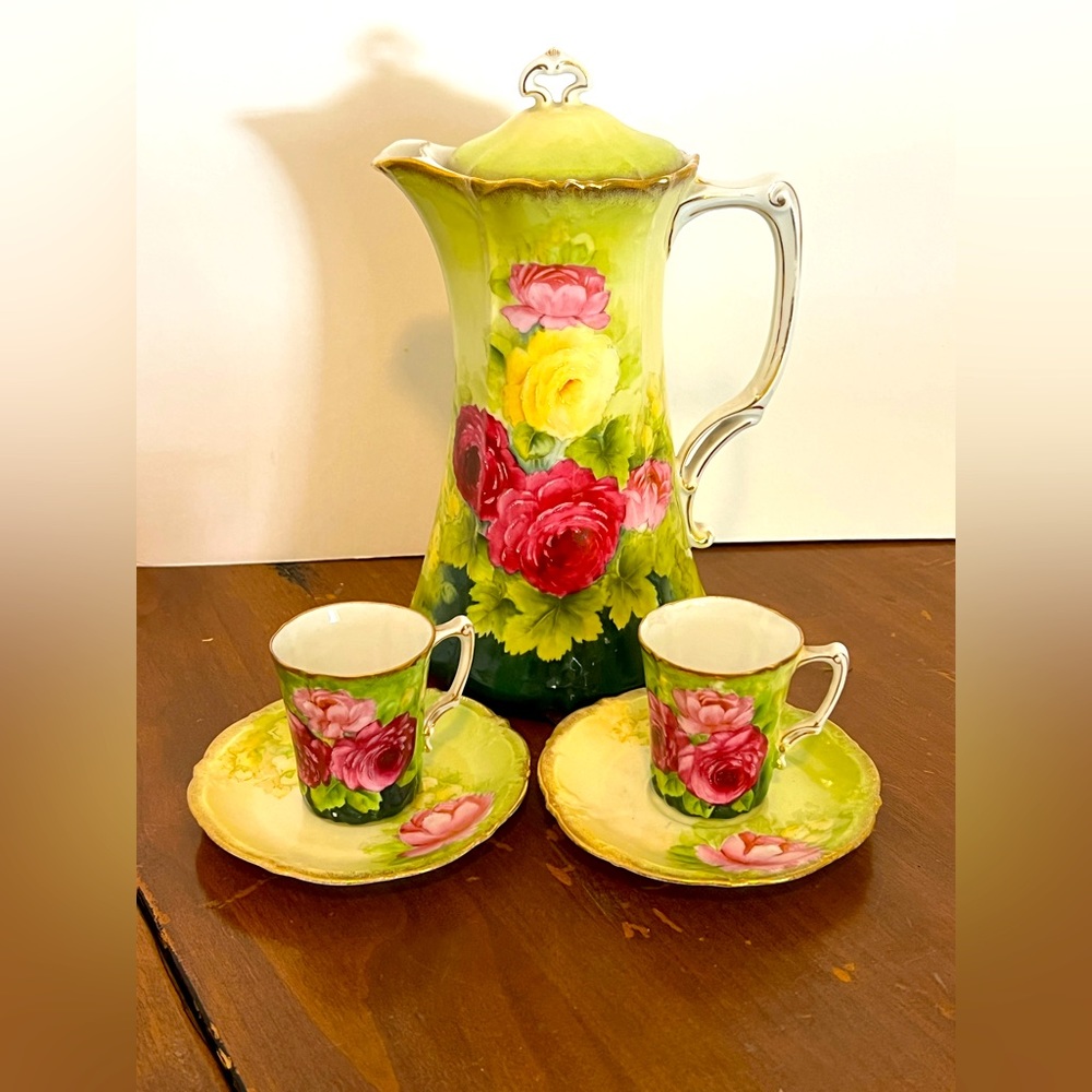 ANTIQUE P. T. TIRSCHENREUTH BAVARIA LARGE HAND PAINTED SIGNED ROSES Pitcher